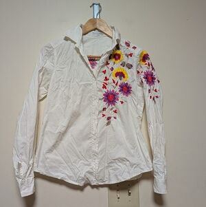 Nara Camicie White Embroidered Button-Down Shirt – Size 0